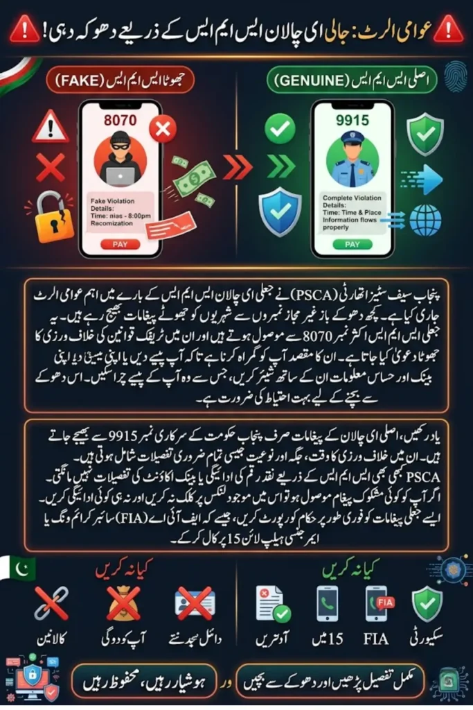 Punjab Safe Cities Authority Issues Alert on Fraudulent E-Challan SMS: Stay Vigilant Against Scammers
