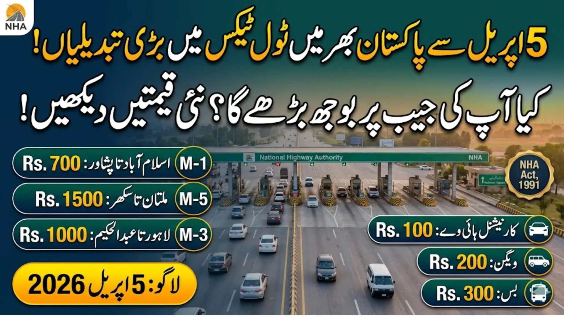 Pakistan National Highway Toll Rates 2026: Revised Charges Announced for Cars, Buses, and Trucks
