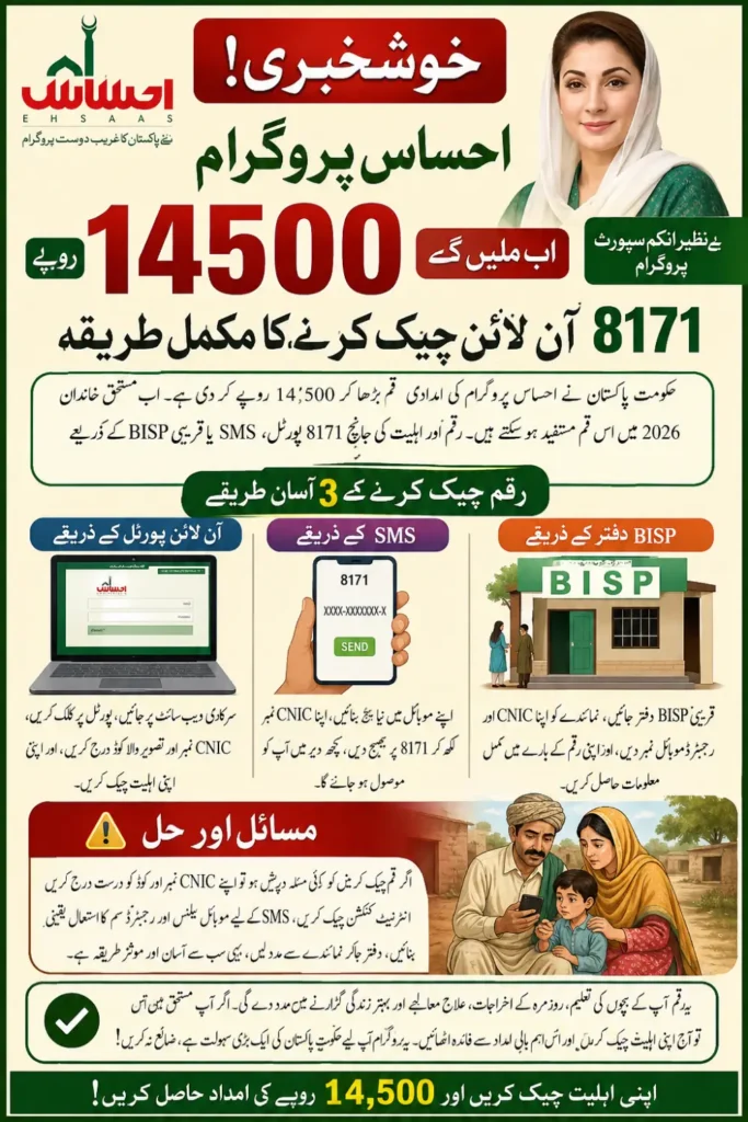 Ehsaas Program 14500 Online Check 8171 Code And Online Portal Easy Method